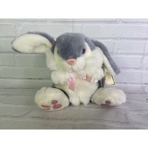 VTG Dan Dee Soft Expressions Bunny Rabbit Plush Stuffed Animal Faux Leather Paws